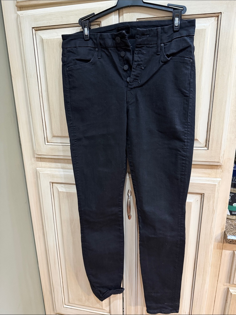 MOTHER Black High-Rise Skinny Jeans with Button-Fly
